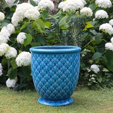 Handgefertigter glasierter Pflanzkuebel  Azur Provence  in Tuerkis 54cm