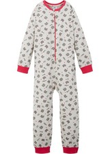 Mädchen Schlafoverall Gr. 92/98 Natur Dunkelpink Schiefergrau Jersey-Overall Neu