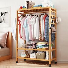 Garderobenständer Holz Garderobenschrank Kleiderständer mit Rollen 78x41x169cm 