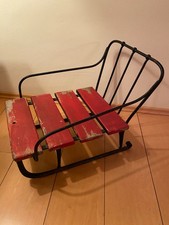 Alter Schlitten Metall Holz Babyschlitten Rodel Winter Deko Weihnachten