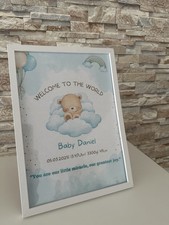 Personalisierte Geburtsdaten-Bild Bärchen Auf Wolke Geschenk Zur Geburt Geburt