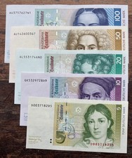 5 - 100 DM Schein 1989 - 1999 in leicht gebrauchter Erhaltung bis UNC