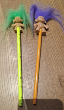 2 x  Bleistift mit Topper Figur Zaubertroll - 80er / 90 er Jahre - aus Sammlung
