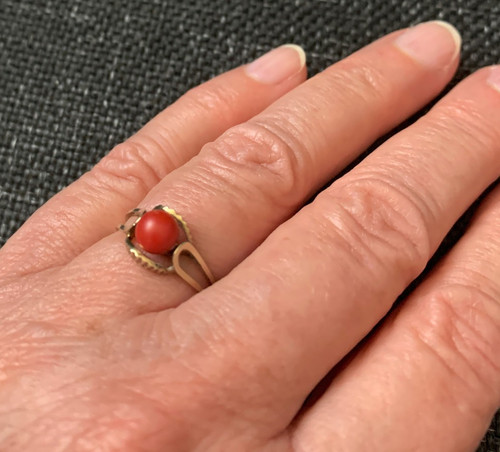 Goldring mit roter koralle - roter,