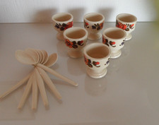 6 Eierbecher mit Löffel Emsa- Kunststoff- 6 Stück-70er Jahre-