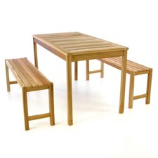 DIVERO Gartenmöbelset Picknickset Sitzgruppe Teakholz Bank Tisch Natur Tisch 135