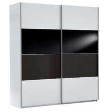 Schwebetürenschrank Easy Plus Kleiderschrank 180x65x210cm weiß Schwarzglas (1865