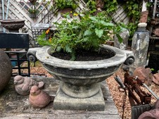 Amphore Pflanztopf Blumentopf Vase rund aus Kunst Sandstein im Antik Look B 25