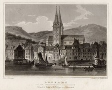 Boppard Landungsplatz Original Stahlstich Hablitschek 1846