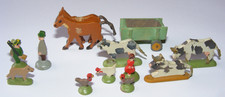 VINTAGE  Holz Figur "  Kühe Hühner Jäger Pferdewagen Bauer " 1:87 H0 HO / OO