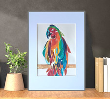 Original Aquarell Gemälde Kunstwerk Vogel Papagei Mit Rahmen Unikat A4 Modern