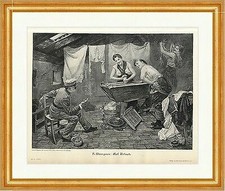 S. Klempner: Auf Urlaub Soldat Frauen Waschen Trog Brett Leine Holzstich A 1335