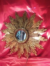 Antiker Beleuchtetem Sonnenspiegel Sunburst Strahlen Wandleuchte Holz (5217)