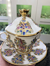 Lomonosov  Porzellan Deckeltasse“Fantastische  Blumen“Worobjewskij,  Rar