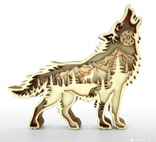 3D Holz Deko Heulender Wolf