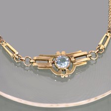 Art Deco Collier vergoldet ° KOLMAR & JOURDAN  blauer Stein ° Gold Double Kette