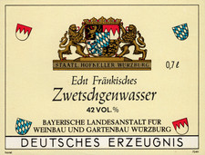 22/1199 ETIKETT 1 x ECHT FRÄNKISCHES ZWETSCHGENWASSER BAYERN WÜRZBURG