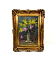 Antikes französisches Hortensien Blumenstillleben Ölgemälde Blumen signiert Billon