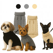 Hunde Katzen Pullover Strick Bekleidung Mantel Rollkragen schwarz beige grau S-L