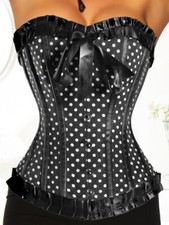 Edle Corsage Schwarz weiße Punkte mit Schnürung Reißverschluss Korsett Gr. M/L