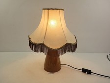 Tischlampe Nachttischlampe DDR Keramiksockel Plissee-Stoffschirm Fransen #258480