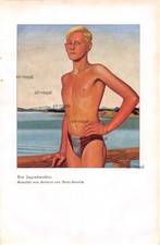 Blonder Jungmann in Badehose - Reyl-Harnisch - 1937  Histor. Kunstdruck ~16x25cm