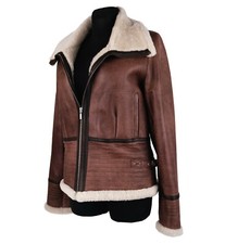 Damen Lammfelljacke Lederjacke Schaffell Felljacke Lammfell Jacke Braun