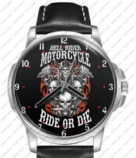 Skull Biker Ride Or Die Hölle Motorrad Kunst Einzigartige Armbanduhr FAST UK
