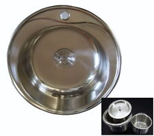 Rundbecken 48cm 18 tief Edelstahl Spülbecken Rund Zubehör+ Designer Ventil &Sieb