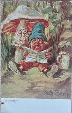 Künstler Ak Zwerge Wichtel Gnom PILZ "DER KRITIKER"  KATH. BARTH -selten!