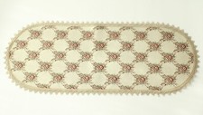 Brokat Läufer oval Blumenmuster  beige grün + Glanzgarn 86 x 33,5 cm inkl. Borte