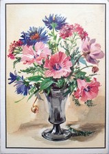 Roth Schaberschul - Hübscher Wildblumenstrauss  in Glasvase DDR - 1983