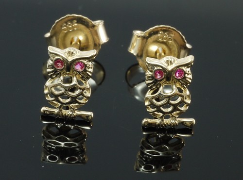585 gold eulen zirkonia - zirkonia, rubin