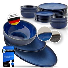 Glavory Eclipse – Steingut Geschirr Set 6 Personen – 18-teilig – Blau