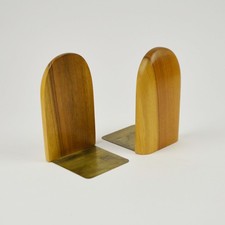2 Buchstützen - Holz & Messing - Vintage Bookends
