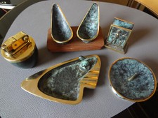 Vintage Raucherset Rauchergarnitur Messing patiniert 6 tlg. Top