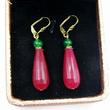 BAILYSBEADS edle Smaragd & Rubin Ohrringe Ohrhänger neu Klappbrisuren behandelt 