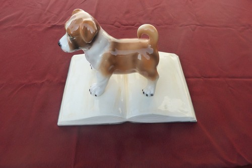 Beagle welpe auf einem buch - auf,