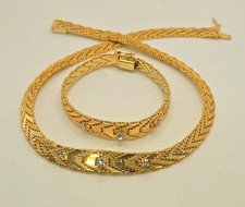 Vintage Thaigold Schmuckset Kette Armband vergoldet Zirkonia 50er 60er Massiv