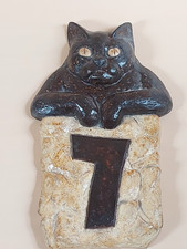 Hausnummer  ** 7 **  -  Keramik - Katze  - Unikat