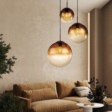 LED Pendel Decken Hänge Lampe Ess Zimmer Glas Kugel Filament Leuchte amber braun