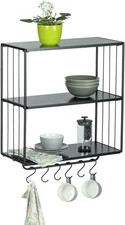 WENKO Wandregal aus Metall/MDF / 3 Etagen und Hakenleiste schwarz 50 x 55 x 23cm