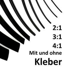 SCHWARZ Schrumpfschlauch 2:1 3:1 4:1 - mit / ohne Kleber bis D= 40mm - Meterware