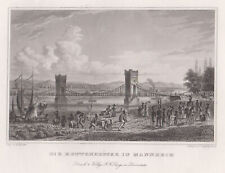 Mannheim Kettenbrücke Original Stahlstich Hablitschek 1846