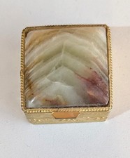 Elegante kleine Pillendose - goldfarben 3x3 cm mit Onyxstein im Deckel
