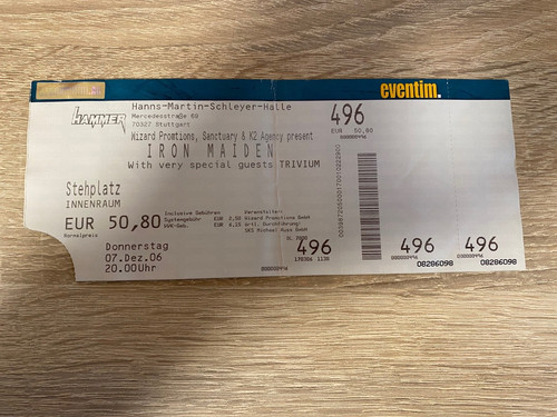 Iron maiden konzertkarte - iron,