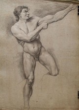 Männerakt Akademischer Akt Studie unbekannt deutsch Unikat Zeichnung um 1800