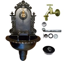 Antik Alu Bassena Garten Wand Brunnen Wandbrunnen mit Kran u. Ablaufset MG1/FF-B