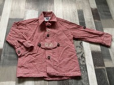Isar Trachten - Kinder  Langarm Trachtenhemd Krempelärmel - rot-weiß - Gr. 86