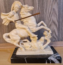 Antike Skulptur Reiter auf Pferd+Drachen Marmorsockel Maße siehe Fotos TEXT!